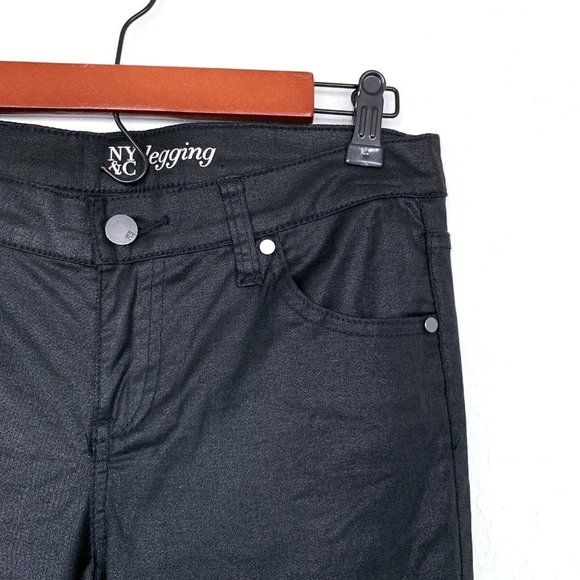 New York & Company Jeans Black Coated Skinny Ankle Zip Leggings - Picture 3 of 9